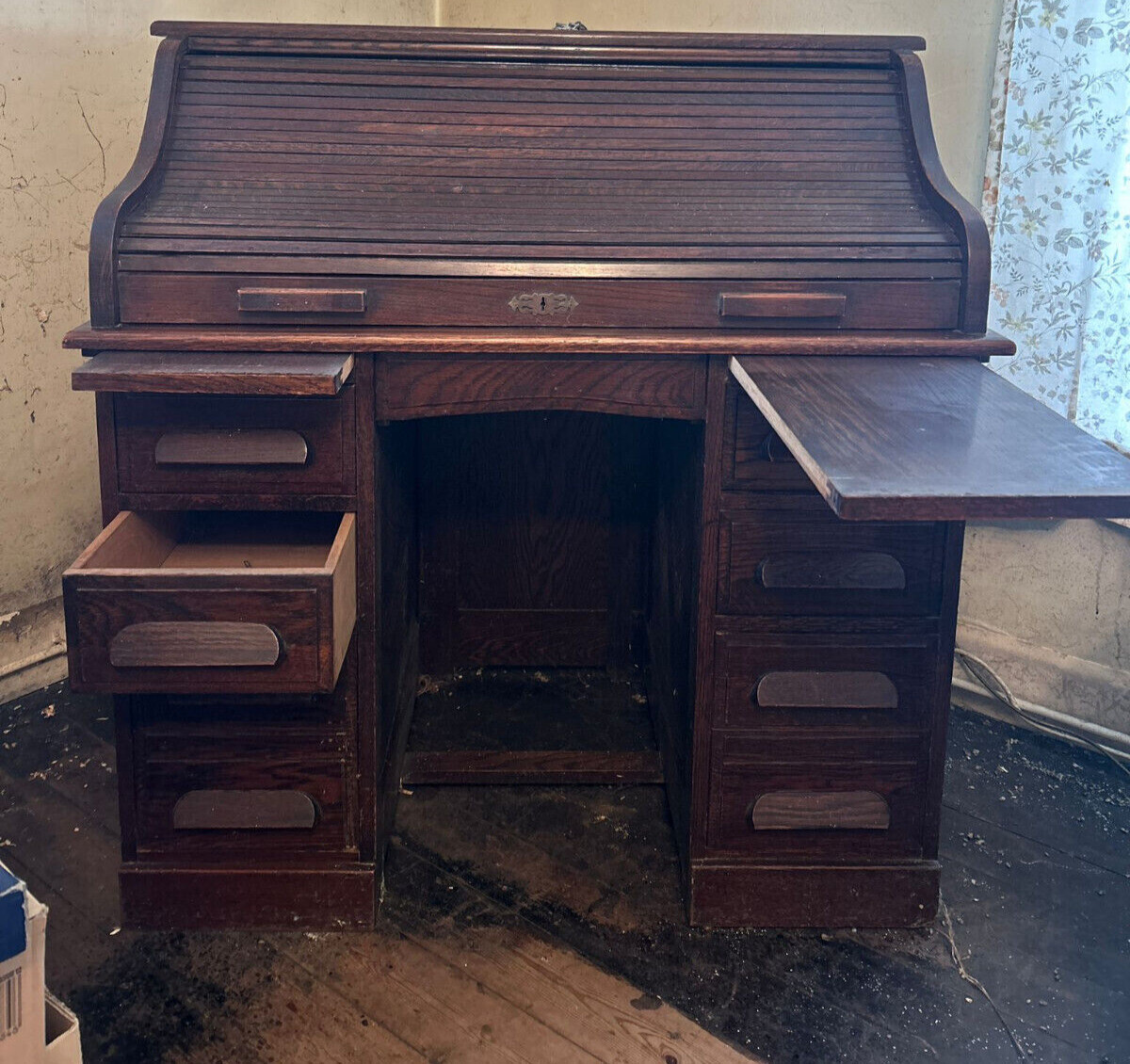 Antique Oak Tambour roll top Desk eBay