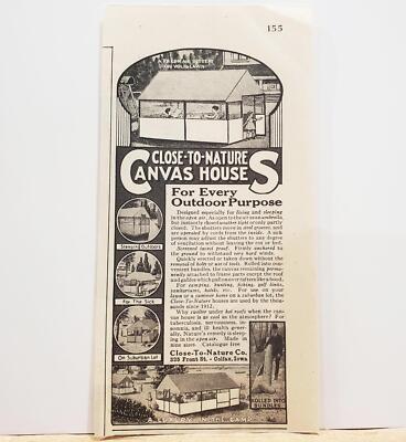 1920 Close-To-Nature Co. Colfax Iowa Canvas House Camp Suburban Photo Print AD