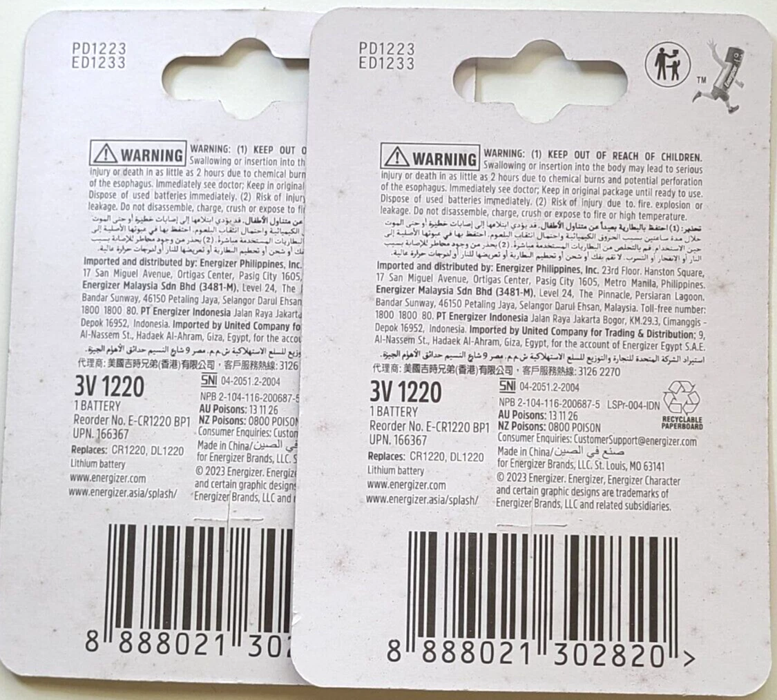 2 PK CR1220 ENERGIZER 3V LITHIUM (GREAT EXP 12/33) ECR1220 DL1220 FREE SHIP - product detail image 2