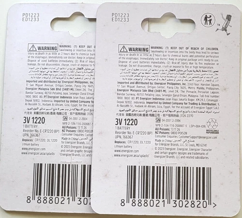 2 PK CR1220 ENERGIZER 3V LITHIUM (GREAT EXP 12/33) ECR1220 DL1220 FREE SHIP image 2