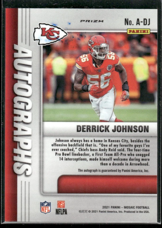 #A-DJ Derrick Johnson 2021 Panini Mosaic Autographs Mosaic - Image 2 of 2