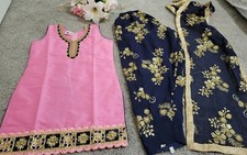 Toddler Girl Indian Party Wear Pink And Blue Heavy Embroidery Salwar Kameez