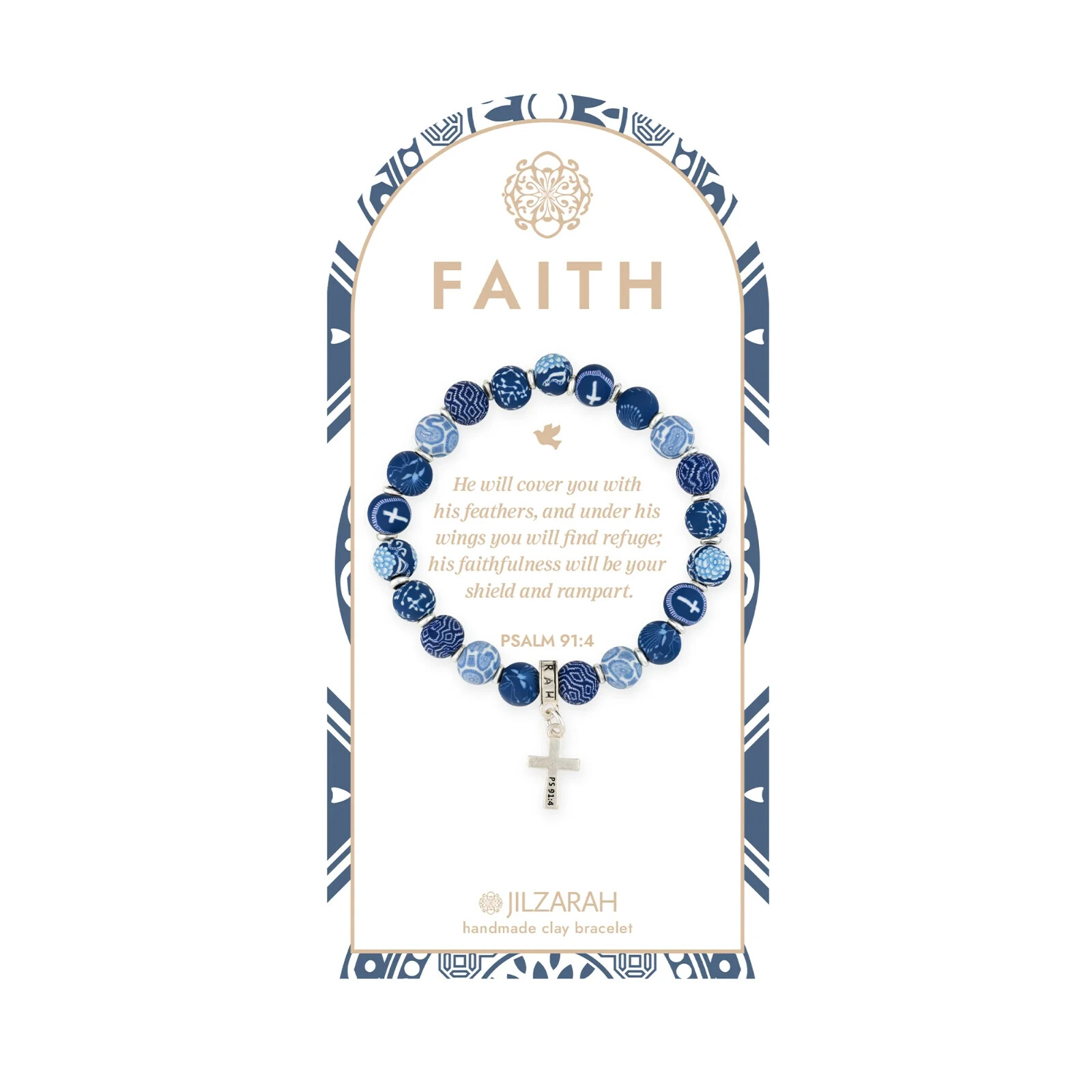 Jilzarah Faith Navy Blue White Cross Charm 8mm Clay Bead Bracelet