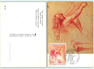 S04-1093, ETUDE DE FEMME A GENOUX, CHARLES LE BRUN, FRANCE 1973 MAXIMUM CARD