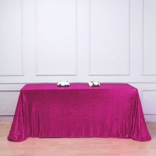 90x132" Fuchsia SEQUIN RECTANGLE TABLECLOTH Wedding Party Catering Linens SALE
