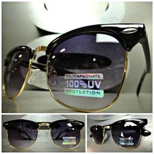 Mens Women CLASSIC Old School VINTAGE RETRO Style SUN GLASSES Black  Gold Frame