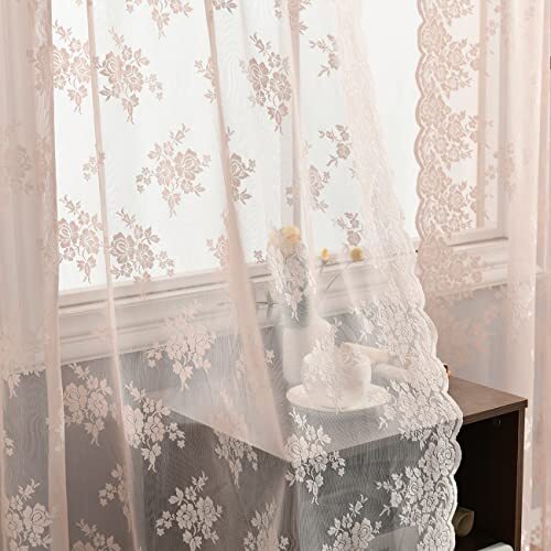 Blush Pink Lace Curtains 108 Inch Length Vintage Floral Blush
