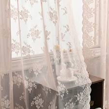 Blush Pink Lace Curtains 108 Inch Length Vintage Floral Blush Sheer Curtains For