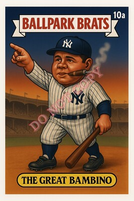 #ad #ad Babe Ruth as quot;The Great Bambinoquot; BALLPARK BRATS Parody Art Card $9.95