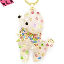 Hot Fashion Women White Resin Dog Bow Colored Crystal Pendant Chain Necklace