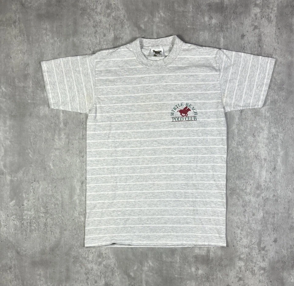 Vintage 90s Myrtle Beach Polo Club Striped T Shirt size M - Imagem 4 de 4