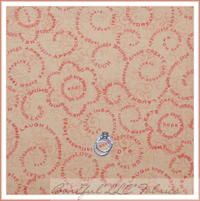 BonEful Fabric FQ Cotton Quilt Peach Orange Word Flower Girl Scout Thanksgiving