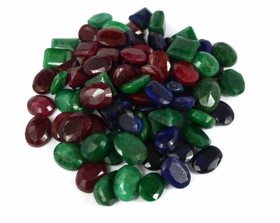 Mix Shape Emerald, Ruby, Blue Sapphire 1000 Carat Natural Enhanced Gemstone I944 - Image 2 of 4