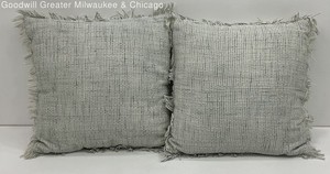 Pair of Natural Green Cream Woven Throw Pillow Covers with Inserts 18"x18'