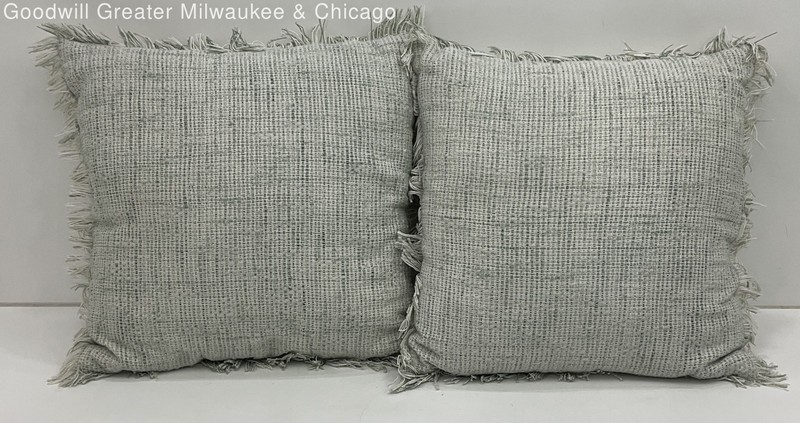 Pair of Natural Green Cream Woven Throw Pillow Covers with Inserts 18"x18'