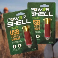 Set Of 2 Power Shells ~ 12 Gauge Shotgun Shell USB 12V Car Chargers ~ NEW #19