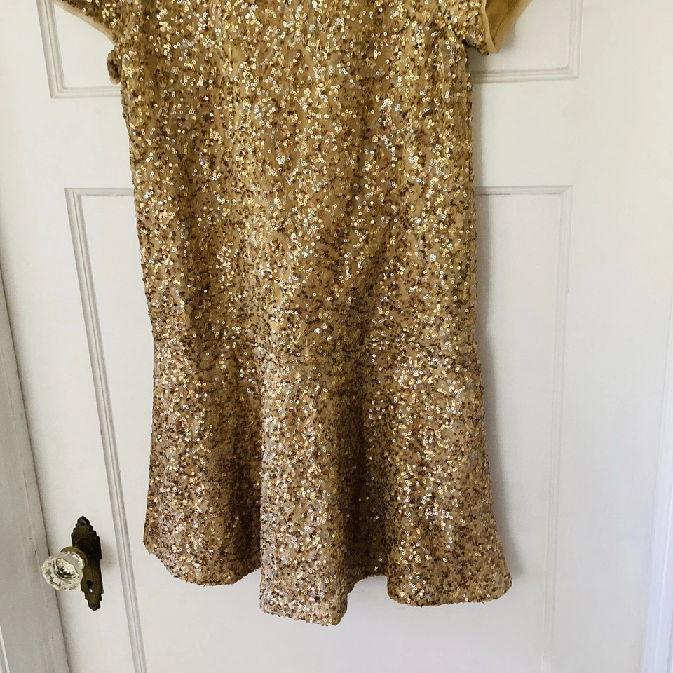 Vestido Gap Dorado Lentejuelas Cintura Caída Niñas Talla XL 12 Formal Fiesta Boda Verano Foto 4 de 4