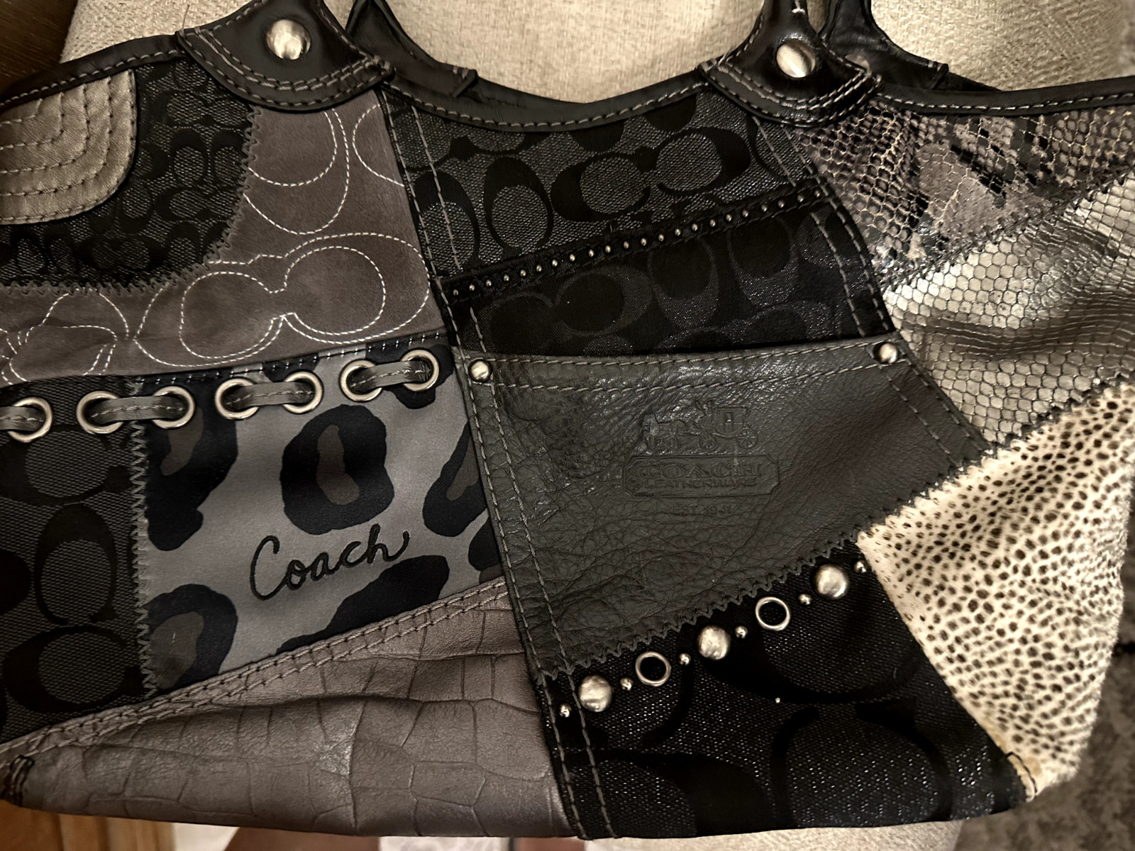 Coach Bleecker Black Patchwork Tote Good Conditio… - image 9