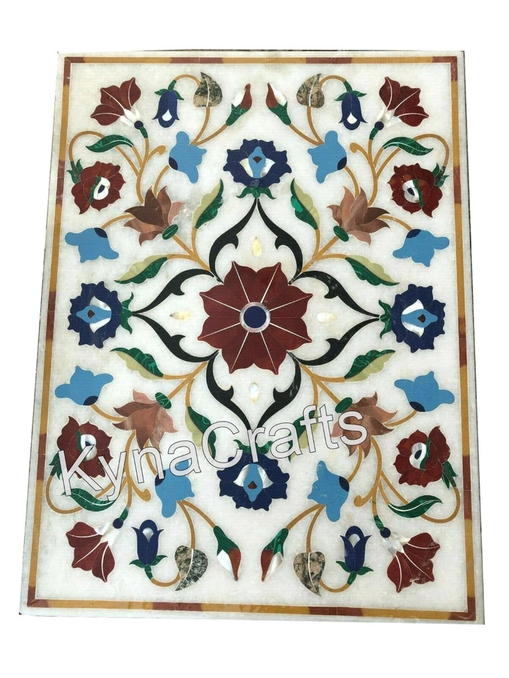 Floral Art Inlay Coffee Table Top with Royal Look Vintage Marble Patio Table top - Image 3 of 4