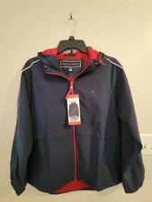 NEW Tommy Hilfiger Womens Windbreaker Jacket, Lightweight Hooded, Navy, Size M