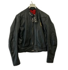 Giacca moto Harro Kombi vintage pelle nera fodera rossa M Cafe Racer #151