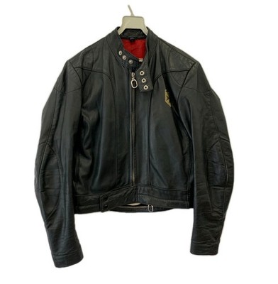 Harro Kombi Vintage Leather Motorcycle Jacket Black Red Lining M Cafe Racer #151