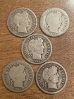 Lot of (5) U.S. Silver Barber Dimes ; 1899-1916