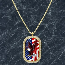 Gorgeous USA American Flag Pendant Necklace Image Design Beautiful Gold Tone Kee