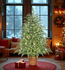 My Texas House 4FT Pre-Lit Cypress Pot Christmas Tree - NEW, FREE SHIPPING