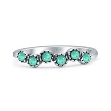 Two Stone Half Eternity Band Oxidized Ring Turquoise 925 Sterling Silver 4mm