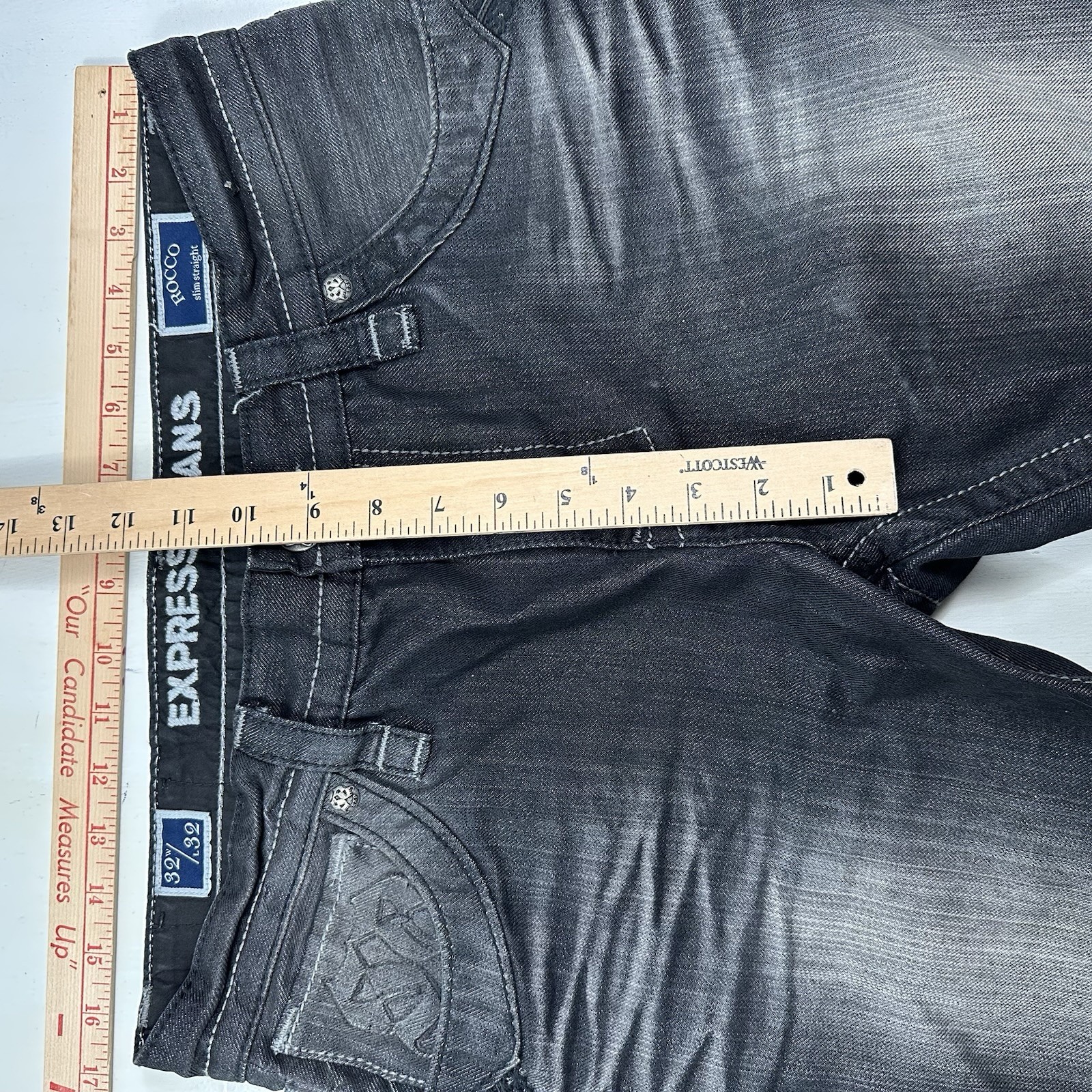 Y2K Express Rocco Jeans Mens 32x32 Black Slim Fit Straight Leg Hip-hop Skate thumbnail 6