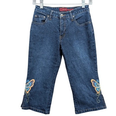Arizona Jean Co. Jeans Girls Size 12 Blue Denim Capri Butterfly Embroidery Y2K