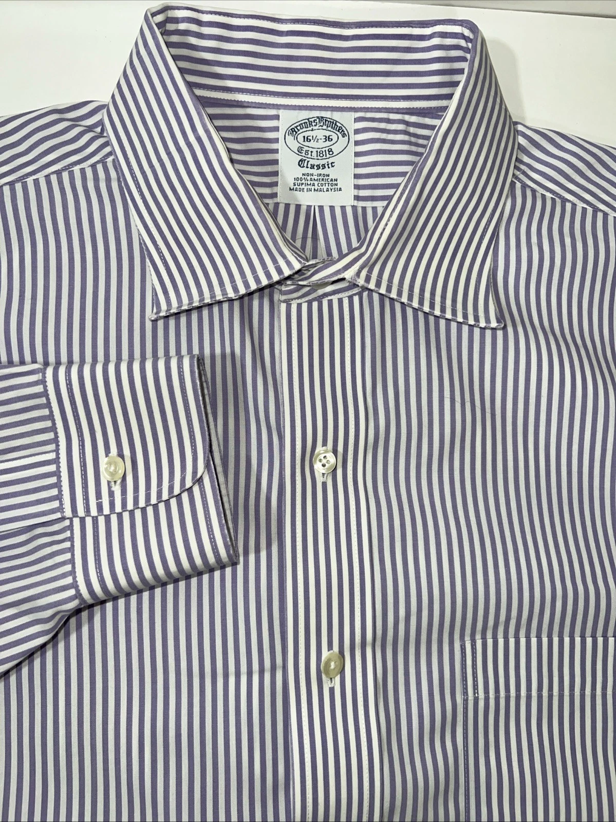 Brooks Brothers Shirt Men 16 1/2-36 Purple Striped Button Down Classic 1818