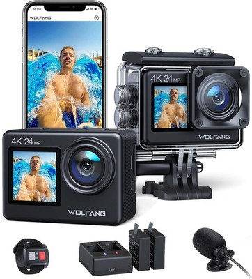 WOLFANG GA200 Action Cam 4K 24MP Unterwasserkamera WiFi Full Set