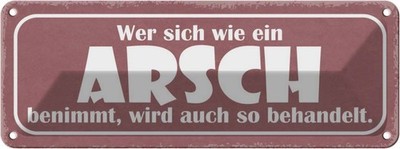 Blechschild 10x27 cm wer sich wie Arsch benimmt wird Spruch Zitat Deko Geschenk 