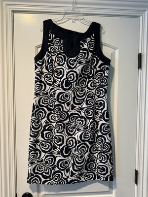 Connected Apparel Sheath Dress Black White Floral Satin Zip Women's 16