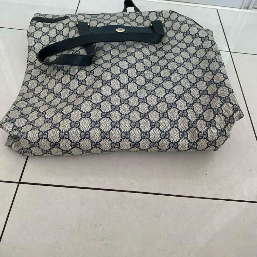 GUCCI GG Pattern Leather Tote Bag Beige/Black Vintage thumbnail 6