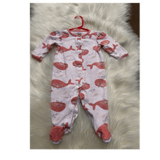 Organic Cotton Baby Sleepers Footed Zip Pink Animal 0-3M 3-6M Lot
