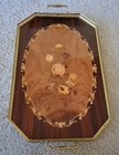Vtg Italian Sorrento Marquetry Tray: Floral Inlaid Lacquered Wood & Gilt Brass — photo 7