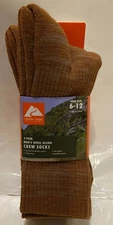 OZARK TRAIL MEN'S WOOL BLEND CREW SOCKS - SHOE SIZE 6-12 (3 PAIRS)