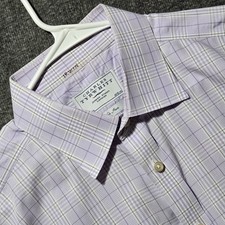 Charles Tyrwhitt Dress Shirt Mens 17.5 / 36 White Purple Plaid Non-Iron