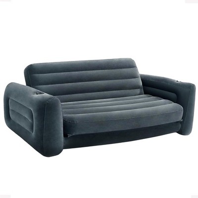 Intex Inflatable Pull-Out Sofa: Velvety Surface, 2-in-1 Queen Sofa, Grey 
