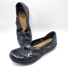 Clarks Size 7 M Navy Blue Ashland Rivers Leather Bendables Slip On Loafers Strap