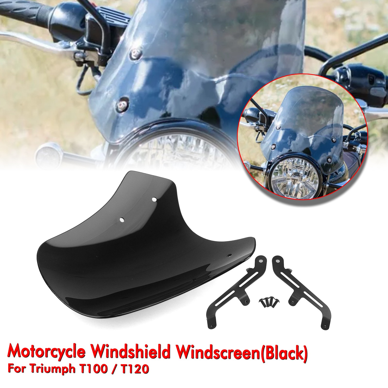 Motorcycle Windshield Windscreen Shield Guard Kit For Triumph T100 T120 Black