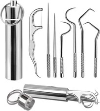7Pcs Portable Stainless Steel Toothpicks Set,Reusable Metal Toothpick Kit W/ Box
