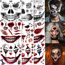ENYACOS halloween face tattoos, skeleton clown tattoo, big One Size, A
