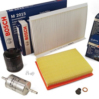 BOSCH Inspektionspaket Kraft/Öl/Luft- Innenraumfilter für OPEL Corsa B S93