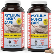 Yerba Prima Psyllium Husks Caps, 400 Capsules Pack of 2 - Natural Fiber for Me