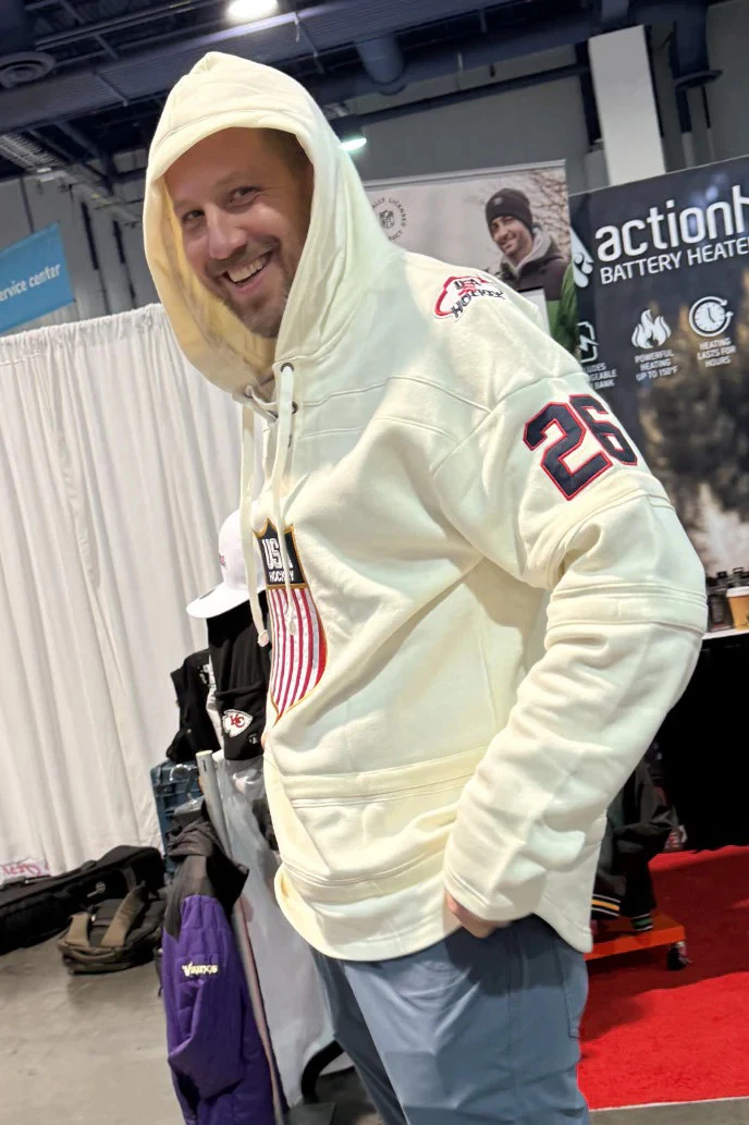 USA Hockey Shield Logo Vintage Look White Lace Hoodie