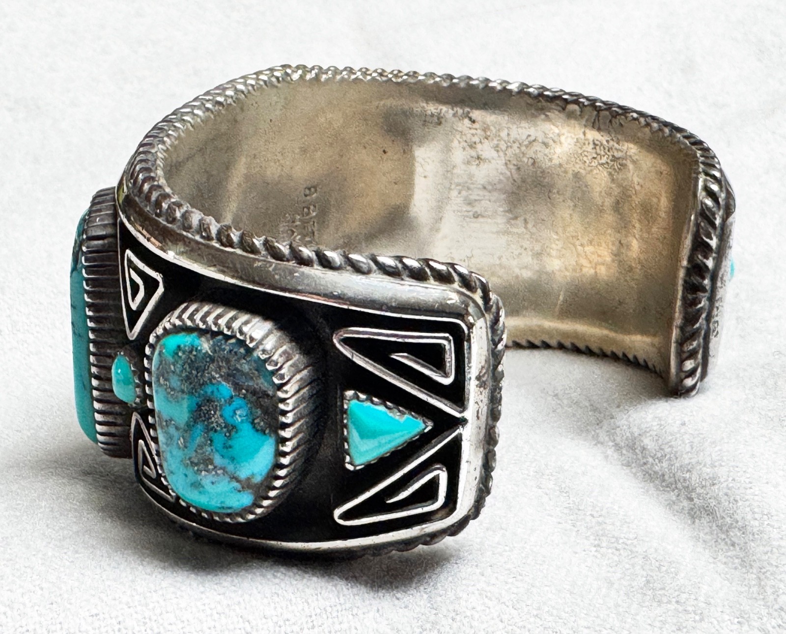 Substantial Large Sterling Turquoise Cuff Bracele… - image 6